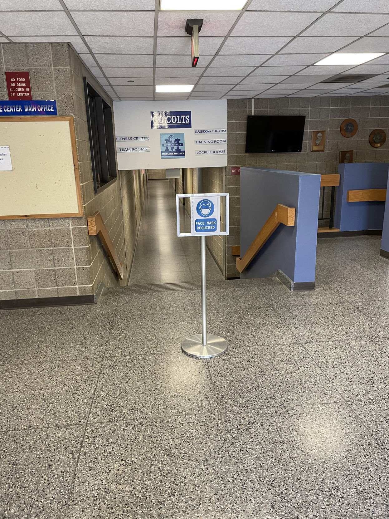 Warning Sign inside Physical Education Center